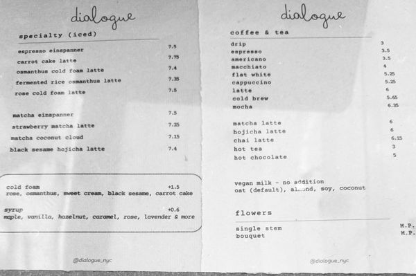 Menu photo 1 Dialogue Coffee & Flowers New York, NY Menu photo 1 Dialogue Coffee & Flowers New York, NY