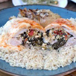 Athena Greek Restaurant - Inside of Greek Stuffed Chicken ($26) - chicken breast filled with spinach and feta. Big portion.