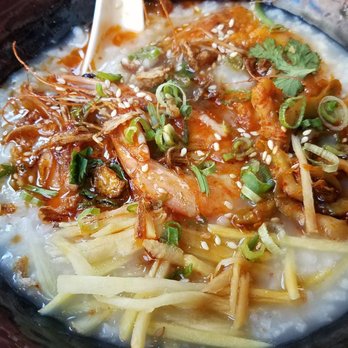 Tiger + Lily - Prawn congee from the brunch menu. It is so good, I told the owner that he should put that on the regular menu. - Asian Fusion Near Me - Columbus, Ohio