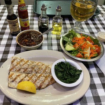 Flying Fish - Grilled trout w/lemon butter, sautéed spinach, side salad and cup of seafood gumbo. - Cajun/Creole Near Me - Fort Worth, Texas
