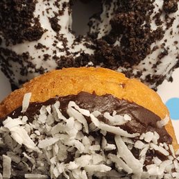 Cookies and cream top, chocolate coconut cake bottom