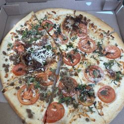 Diarti Italian Cafe - Margarita Pizza (with added crumbled sausage to half)