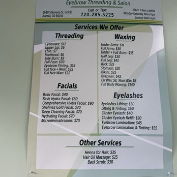 iThread Eyebrow Threading and Salon - Their services and cost - Eyebrow Services Near Me - Aurora, Colorado