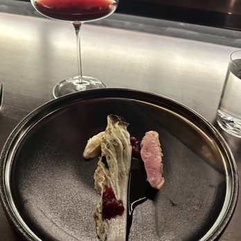 Beckon - Seventh Course - Duck, Rutabaga & Lingonberry paired with Guy Breton VV (Gamay) Morton 2022 - New American Near Me - Denver, Colorado
