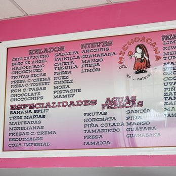 La Michoacana - Menú - Ice Cream & Frozen Yogurt Near Me