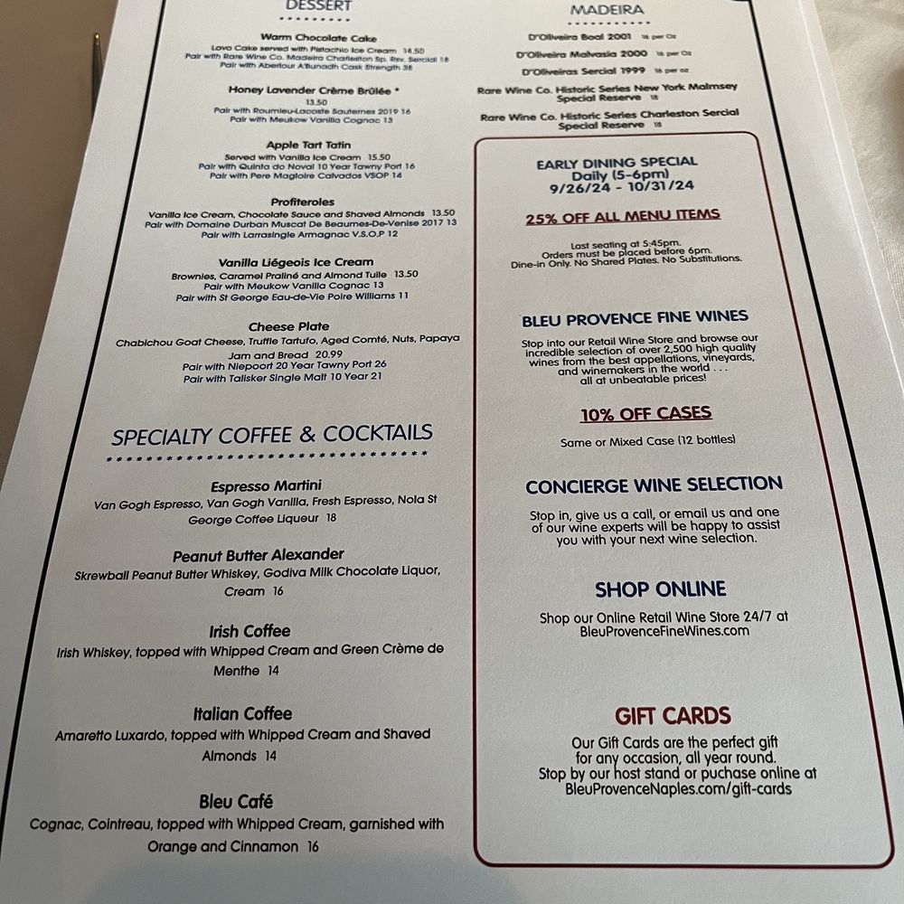 Bleu Provence - After dinner - French Near Me - Naples, Florida Bleu Provence - After dinner - French Near Me - Naples, Florida