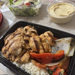 Chicken Kabob Dinner, Greek Salad, Hummus