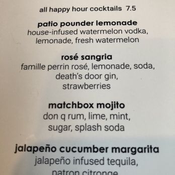 matchbox - Happy Hour Cocktail Menu - New American Near Me - Silver Spring, Maryland