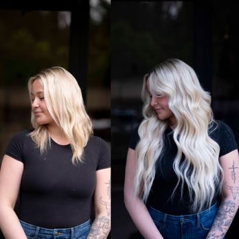 Hair Extensions By Cheyanne - Before and after full highlight and 2 rows of 22" hand tied extensions - Hair Extensions Near Me - Estacada, Oregon Hair Extensions By Cheyanne - Before and after full highlight and 2 rows of 22" hand tied extensions - Hair Extensions Near Me - Estacada, Oregon