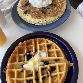 Cafe 222 - Top- Oreo Cookie Cakes Bottom- Blueberry Cornbread Waffle - Breakfast & Brunch Near Me - San Diego, California