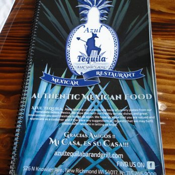 Azul Tequila - Menu cover. - Mexican Near Me - New Richmond, Wisconsin