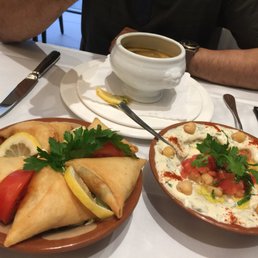 Samosa and hummus Samosa and hummus