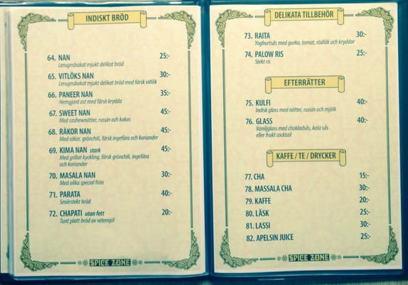 Menu photo 1 Spice Zone Täby, AB