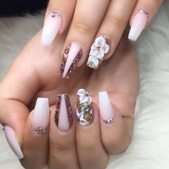Hollywood Nails & Spa - Fullest with 3D flower - Nail Salons Near Me - Tomball, Texas