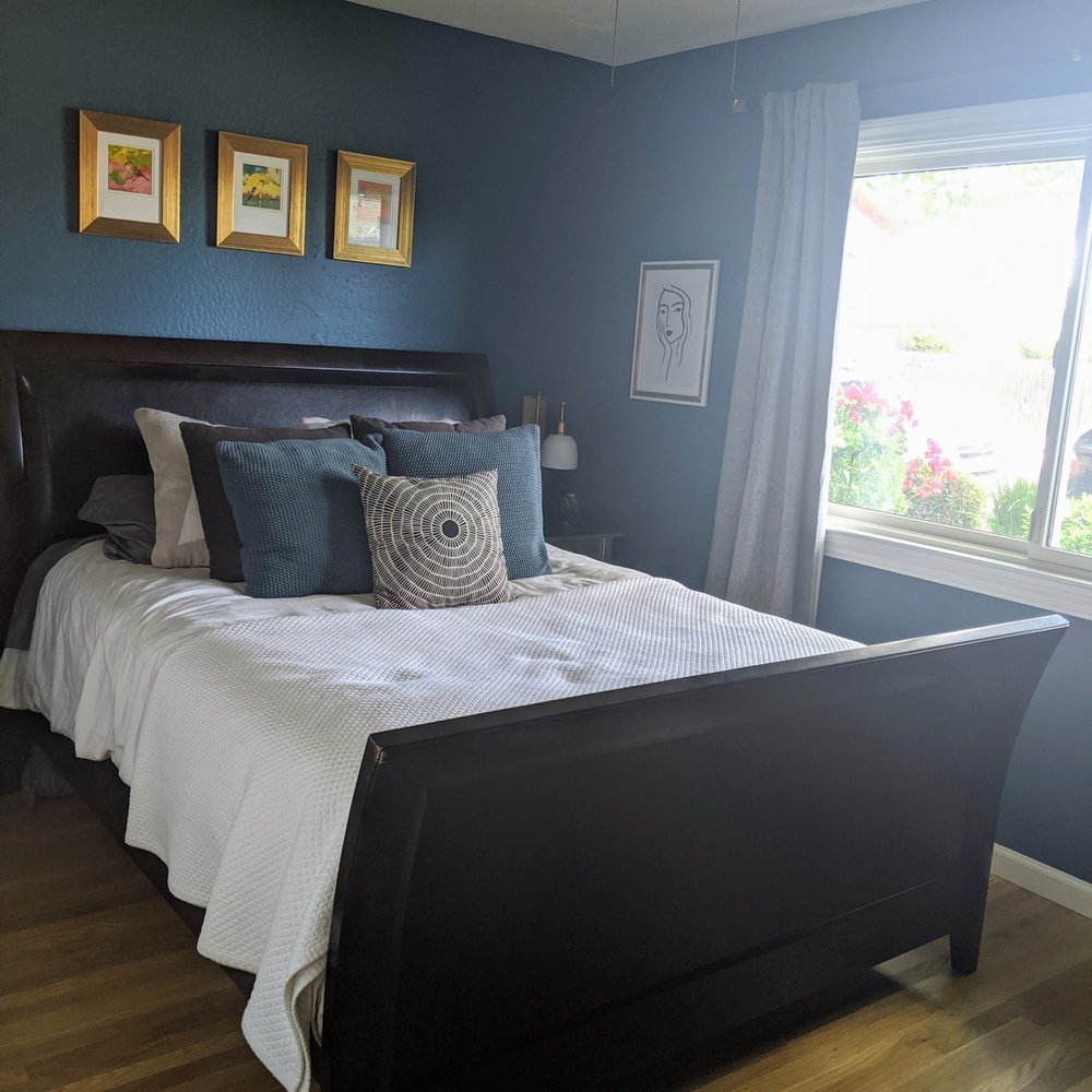 Custom Painting - Meticulously painted deep blue bedroom. - Painters Near Me - Livermore, California