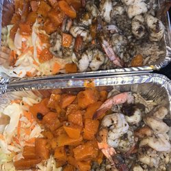 Jerk Shack Caribbean Food Truck - Jerk shrimp plate with candy yams added