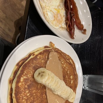 Sleepy Bee Cafe - Downtown - Banana and peanut butter pancake, 2 eggs and bacon - Breakfast & Brunch Near Me - Cincinnati, Ohio Sleepy Bee Cafe - Downtown - Banana and peanut butter pancake, 2 eggs and bacon - Breakfast & Brunch Near Me - Cincinnati, Ohio