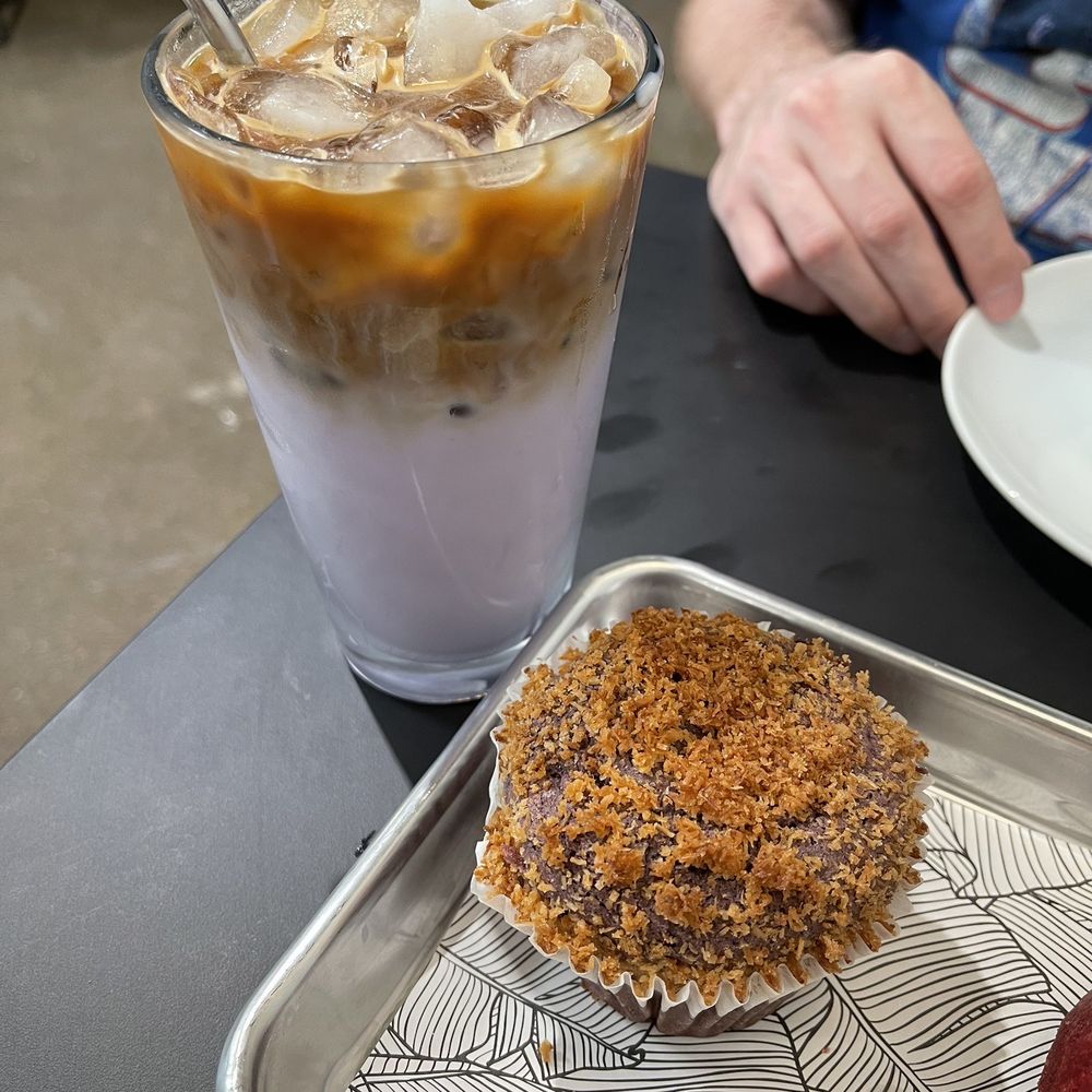 Tala Coffee Roasters - Ube Latte Iced & GF/DF muffin - Coffee Roasteries Near Me - Libertyville, Illinois Tala Coffee Roasters - Ube Latte Iced & GF/DF muffin - Coffee Roasteries Near Me - Libertyville, Illinois
