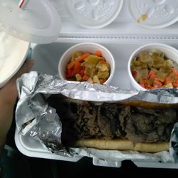 Grandma Rosie's Sweet Treats - Beef with sweet and hot peppers (giardiniera), and half coffee half shake. SO GOOD.