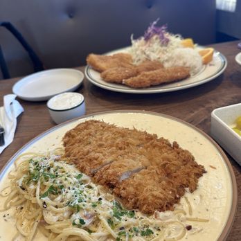 Golden Wang Donkatsu - Cream pasta with donkatsu & fish katsu - Korean Near Me - Santa Clara, California Golden Wang Donkatsu - Cream pasta with donkatsu & fish katsu - Korean Near Me - Santa Clara, California