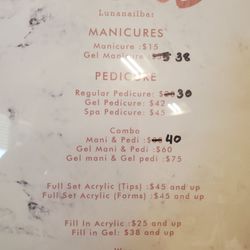 Stella Nails - Luna Nail Bar current (15-Aug-2023) prices and services.