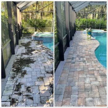 Pro Cleaning Action - Paver Pool Deck Cleaning Before & After - Pressure Washers Near Me - Davenport, Florida Pro Cleaning Action - Paver Pool Deck Cleaning Before & After - Pressure Washers Near Me - Davenport, Florida