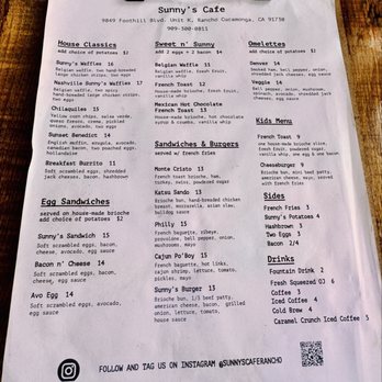Sunny's Cafe - Menu - Breakfast & Brunch Near Me - Rancho Cucamonga, California Sunny's Cafe - Menu - Breakfast & Brunch Near Me - Rancho Cucamonga, California