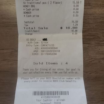 Wild Wings N Things - Credit Card Receipt - Chicken Wings Near Me - Delano, California