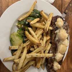 Rosebush - fries, shrimp scampi on steak.