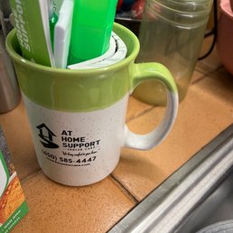 At Home Support mug on our kitchen counter At Home Support mug on our kitchen counter