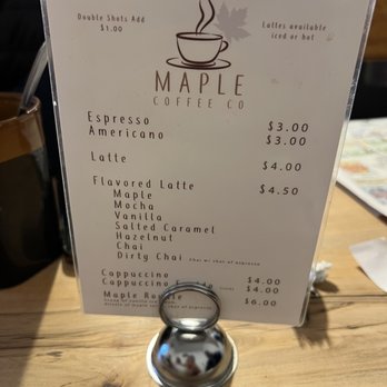 The Putney Diner - a menu for maple coffee - Diners Near Me - Putney, Vermont