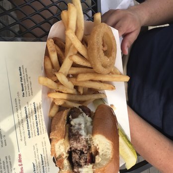 Deck at Dockside - Burger with regular fries - Tiki Bars Near Me - York, Maine Deck at Dockside - Burger with regular fries - Tiki Bars Near Me - York, Maine