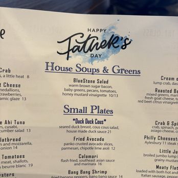 Bluestone Restaurant  - Cute father's day menu - American Near Me - Timonium, Maryland