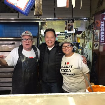Pugsley's Pizza - My dad posing with the owners - Pizza Near Me - Bronx, New York