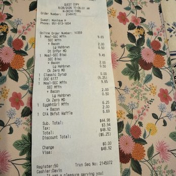 Chick-fil-A - Receipt from today 8/28/26 - Fast Food Near Me - Menifee, California