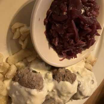 Jacoby's German Biergarten - Meatballs and Spätzle and cabbage - German Near Me - Detroit, Michigan Jacoby's German Biergarten - Meatballs and Spätzle and cabbage - German Near Me - Detroit, Michigan