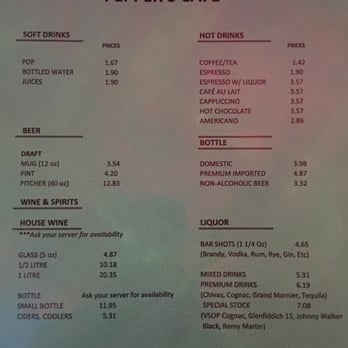 Pepper's Cafe - Menu - Bars Near Me - Toronto, Ontario