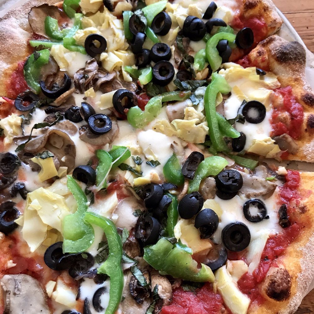 Your Pie Pizza - Wheat crust with artichoke hearts, bell peppers, garlic, mushrooms, and olives! Unfortunately the mushrooms and olives were pretty bland - Salad Near Me - Covington, Georgia