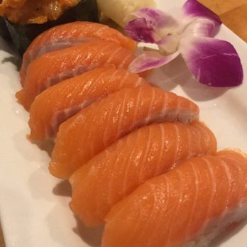 Sakura Sushi - Salmon two ways: spicy roll and nigiri from Sushi buffet - Sushi Bars Near Me - Schaumburg, Illinois