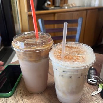 Conejo Coffee - Dirty chai on the left, horchata latte on the right - Coffee & Tea Near Me - Newbury Park, California Conejo Coffee - Dirty chai on the left, horchata latte on the right - Coffee & Tea Near Me - Newbury Park, California