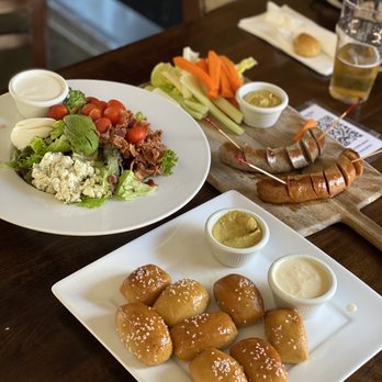The Growler - pretzel bites, sausage platter and a cobb salad - New American Near Me - Danville, California The Growler - pretzel bites, sausage platter and a cobb salad - New American Near Me - Danville, California