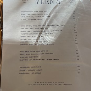 Vern's - Menu - New American Near Me - Charleston, South Carolina Vern's - Menu - New American Near Me - Charleston, South Carolina