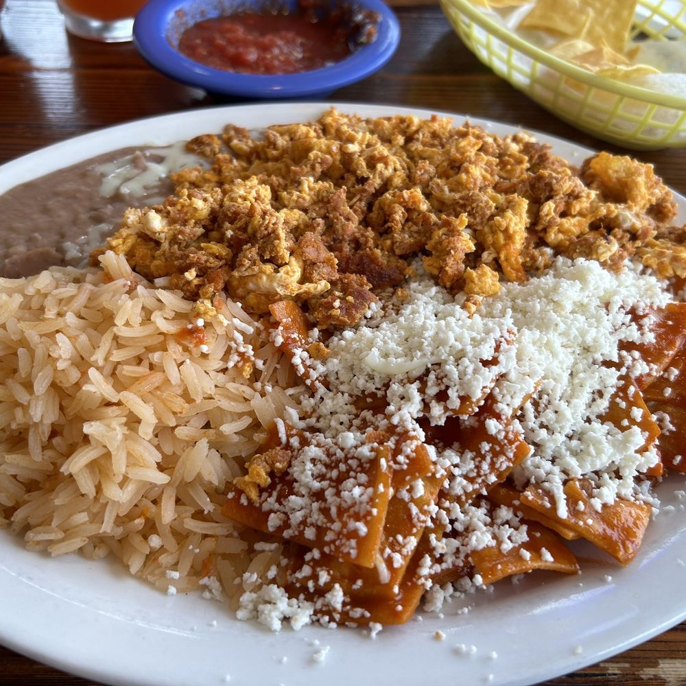 Mariscos Puerto Nuevo - Chilaquiles con Huevos with Chorizo (my own concoction) - Mexican Near Me - Seaside, California Mariscos Puerto Nuevo - Chilaquiles con Huevos with Chorizo (my own concoction) - Mexican Near Me - Seaside, California