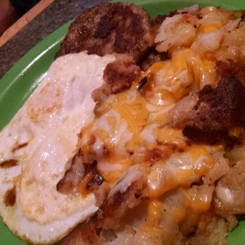 Jelly Beans - Tatos well done w onion n cheese, two sausage patties n two over easy eggs, done right - New American Near Me - Painted Post, New York