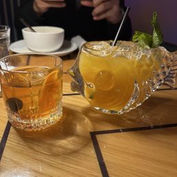Saltwater Old Fashioned and Just Keep Swimming cocktail