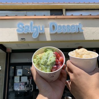 Salju Dessert - Matcha Shaved Ice (Small size) with strawberries, condensed milk, egg pudding Mango Shaved Ice (small size) aloe condensed milk and mochi - Desserts Near Me - Alhambra, California Salju Dessert - Matcha Shaved Ice (Small size) with strawberries, condensed milk, egg pudding Mango Shaved Ice (small size) aloe condensed milk and mochi - Desserts Near Me - Alhambra, California