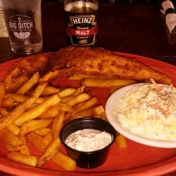 Bee Hive Brew Pub - a plate of fish and fries and coleslaw - Breweries Near Me - Canandaigua, New York