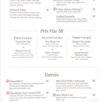 Basalt - Dinner menu  Prix Fixe - New American Near Me - Honolulu, Hawaii