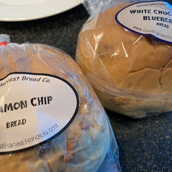 Great Harvest Bread - Cinnamon Chip ($5.65 mini loaf) and White Chocolate Blueberry ($6.75 mini loaf) and both are fantastic choices! - Bakeries Near Me - Honolulu, Hawaii Great Harvest Bread - Cinnamon Chip ($5.65 mini loaf) and White Chocolate Blueberry ($6.75 mini loaf) and both are fantastic choices! - Bakeries Near Me - Honolulu, Hawaii