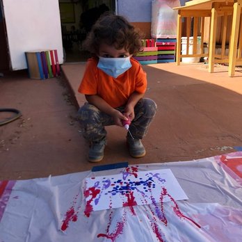 Devonshire Preschool & Infant Center - Painting the Jackson Pollock painting with his method. They used string with paint to splatter the paint. - Child Care & Day Care Near Me - Chatsworth, California Devonshire Preschool & Infant Center - Painting the Jackson Pollock painting with his method. They used string with paint to splatter the paint. - Child Care & Day Care Near Me - Chatsworth, California